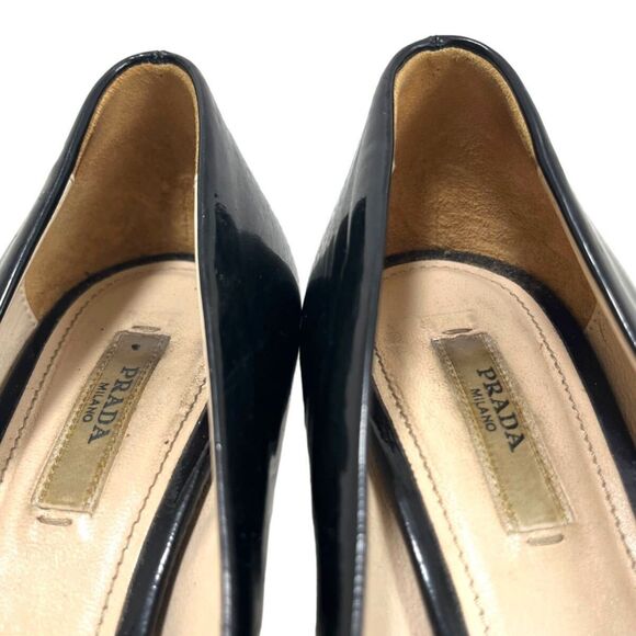 Prada Black Patent Leather Peep Toe 3" Lucite Block Heels, EU Size 37 or US 6.5 - Picture 10 of 12